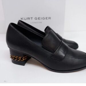 Kurt Geiger Black Loafers with Gold Chain Accent